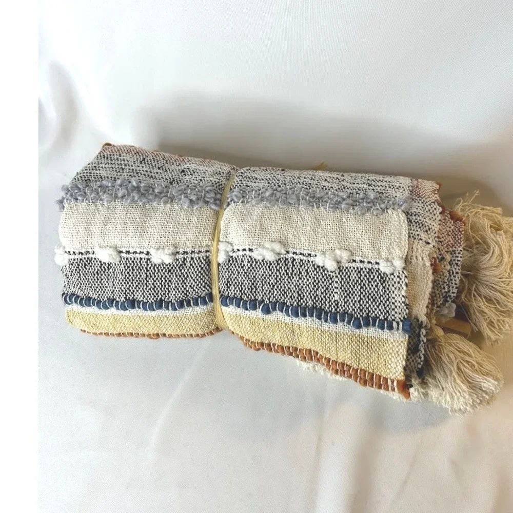 City Chic Boho Woven Throw Blanket Multicolor Textured Tassels NWT New